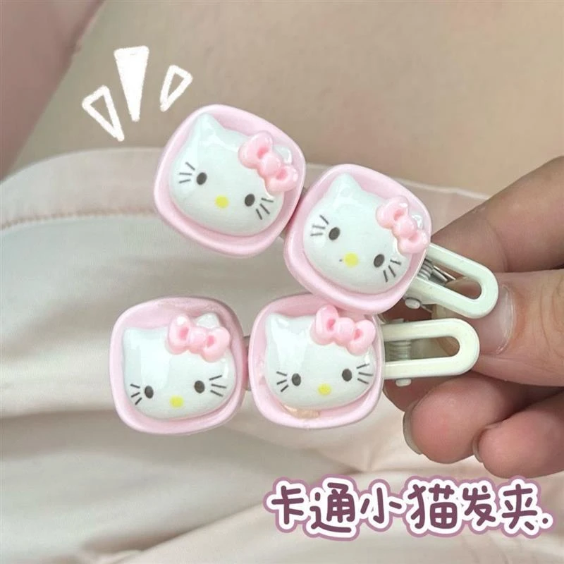 可爱粉嫩卡通kt猫发夹方形边夹软萌ins少女甜美日系发夹学生发饰