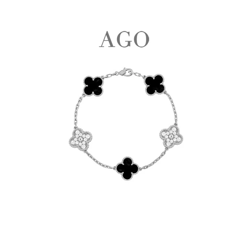 925银合成锆石手链 「AGO」925银 四叶草五花轻奢手链拼色轻奢手链