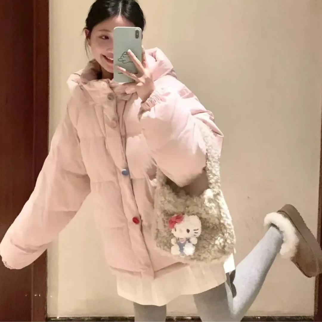 2024彩虹糖棉衣甜甜彩色丝绒扣趣味连帽小立领防风保暖