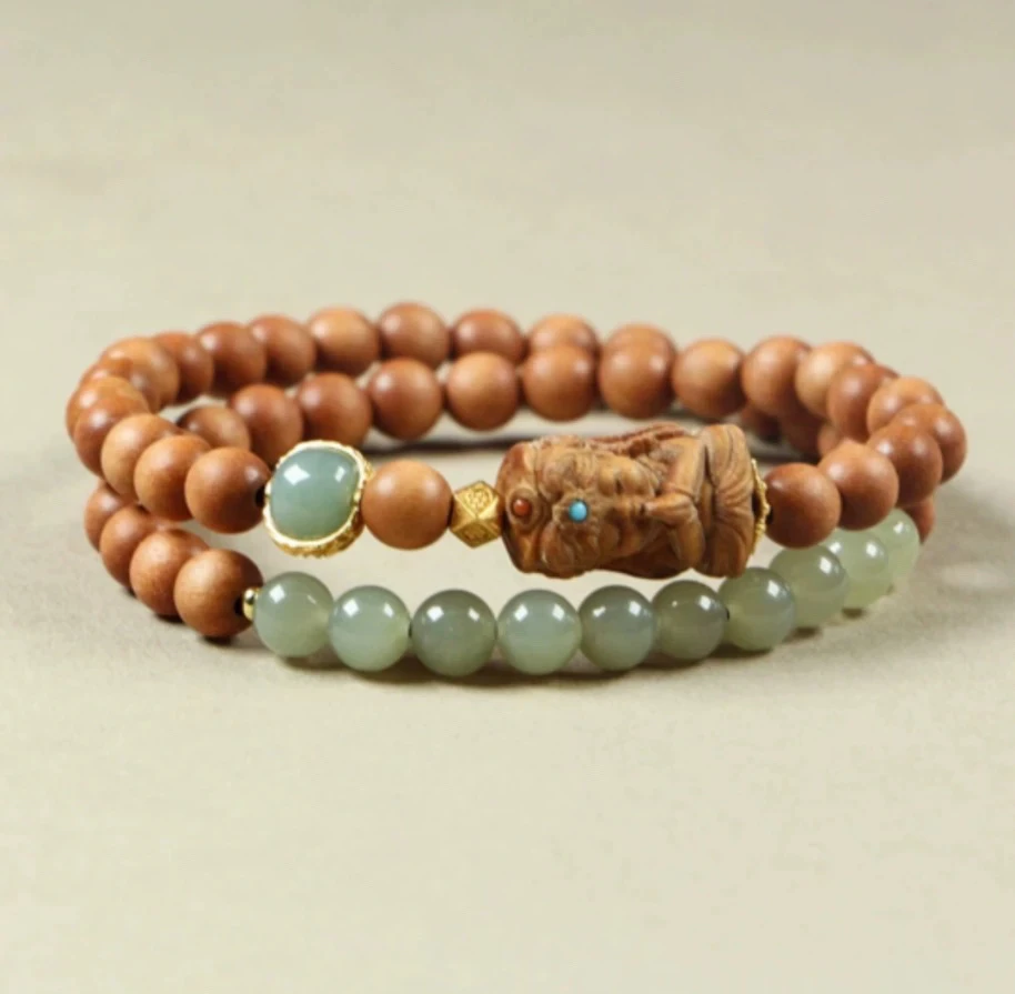 【青山黛】老山檀木扎基双圈串珠新中式国风文玩手串