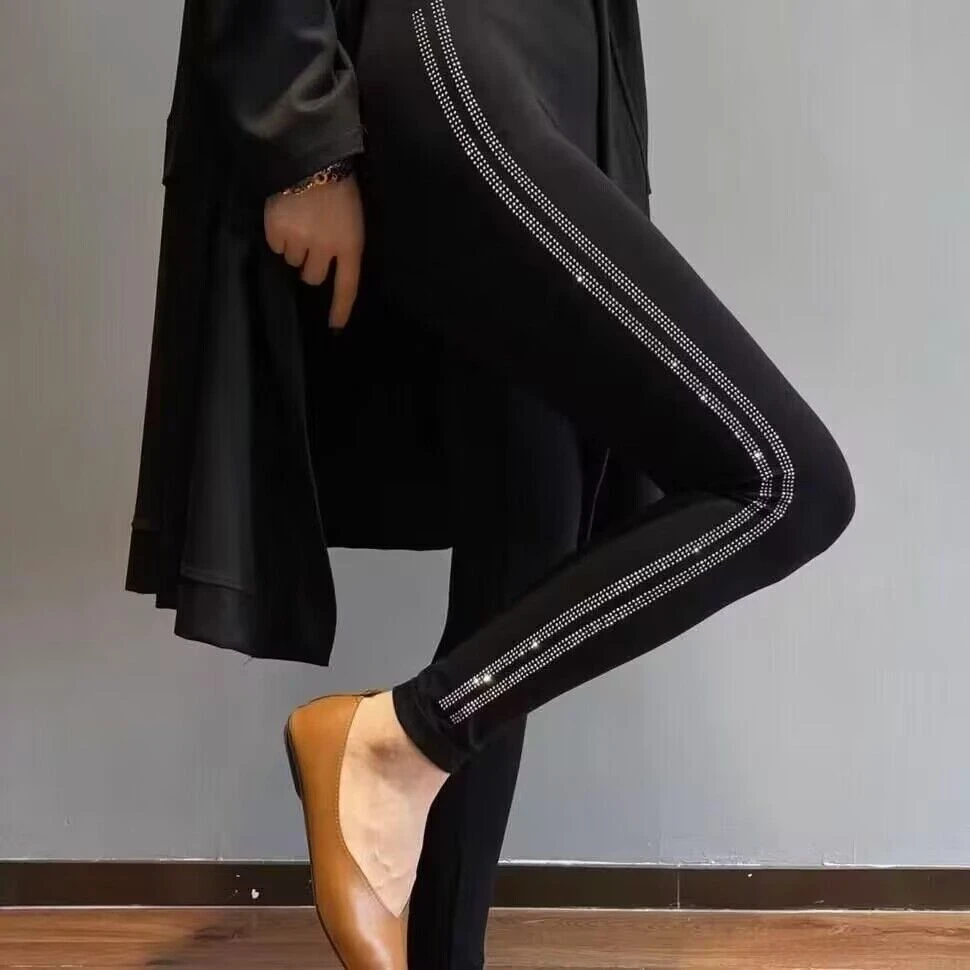 秋冬加绒烫钻时尚百搭高腰弹力打底裤女外穿裤