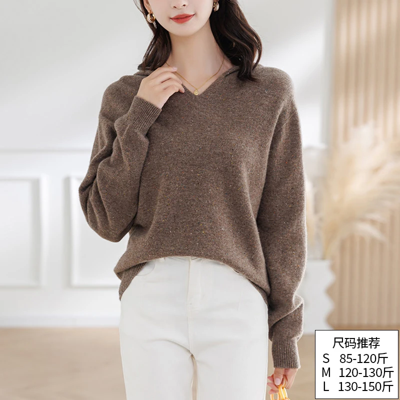 【春款纯羊毛帽衫】彩豆点子纱高端休闲羊毛衫女套头连帽长袖