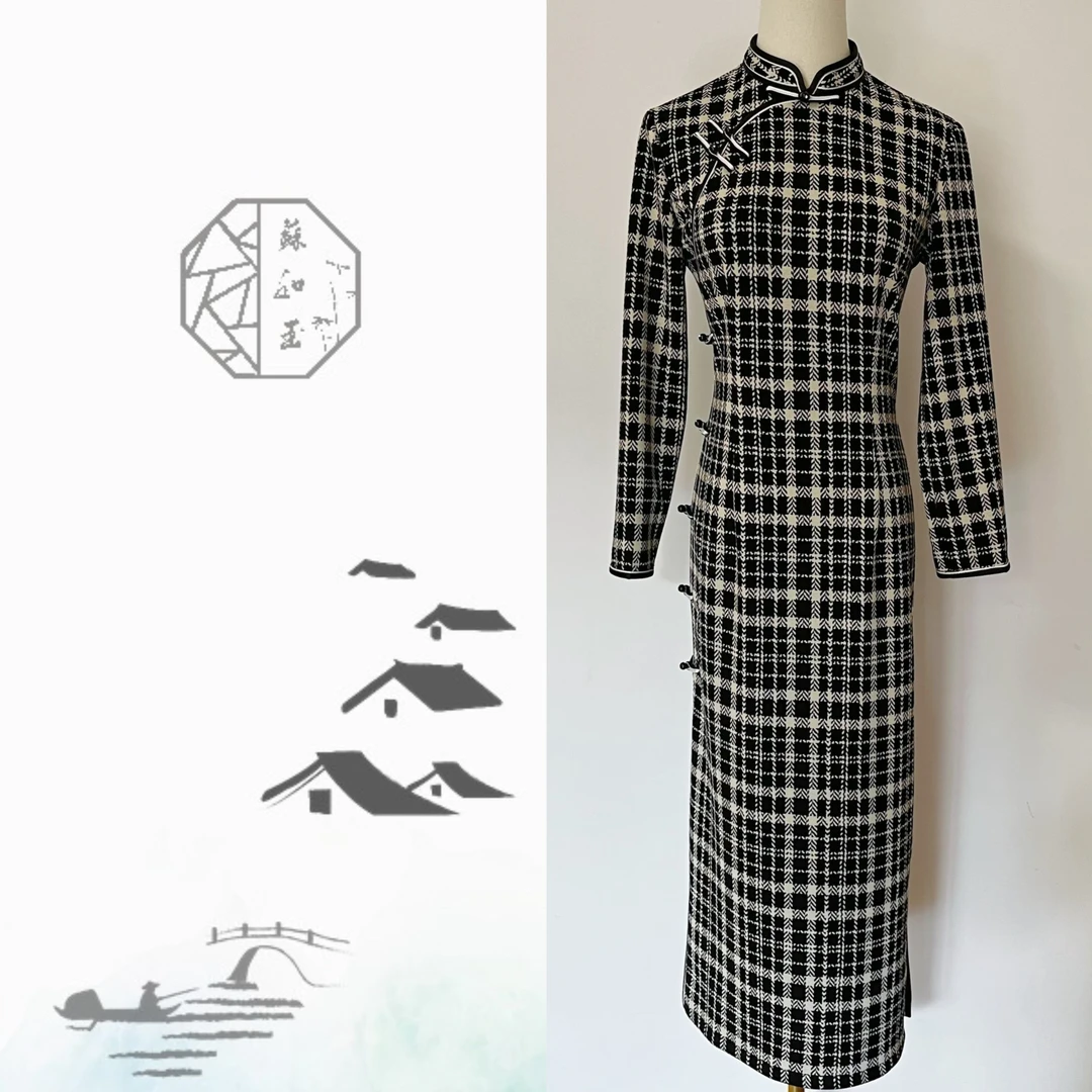 【文淑】苏如玉秋冬新款122裙长气质民国風优雅復古显瘦格子旗袍