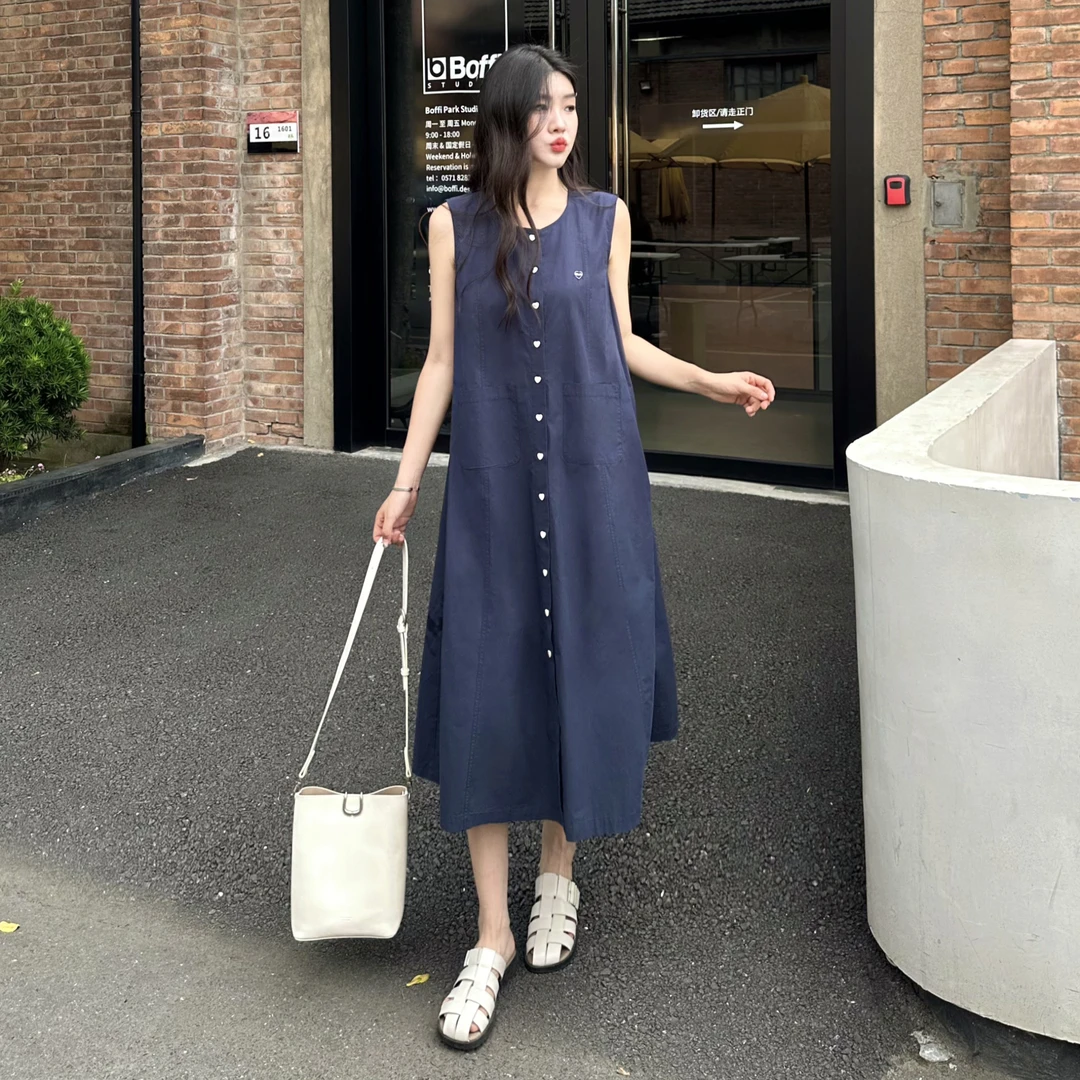 大漂亮今婷【炸款不退换】宽松舒适纯色爱心小标连衣裙女-M24204373