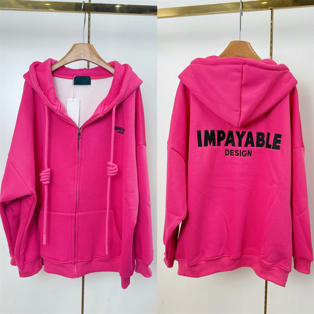 大码宽松加绒刺绣开衫连帽卫衣女秋冬新款休闲慵懒风oversize外套