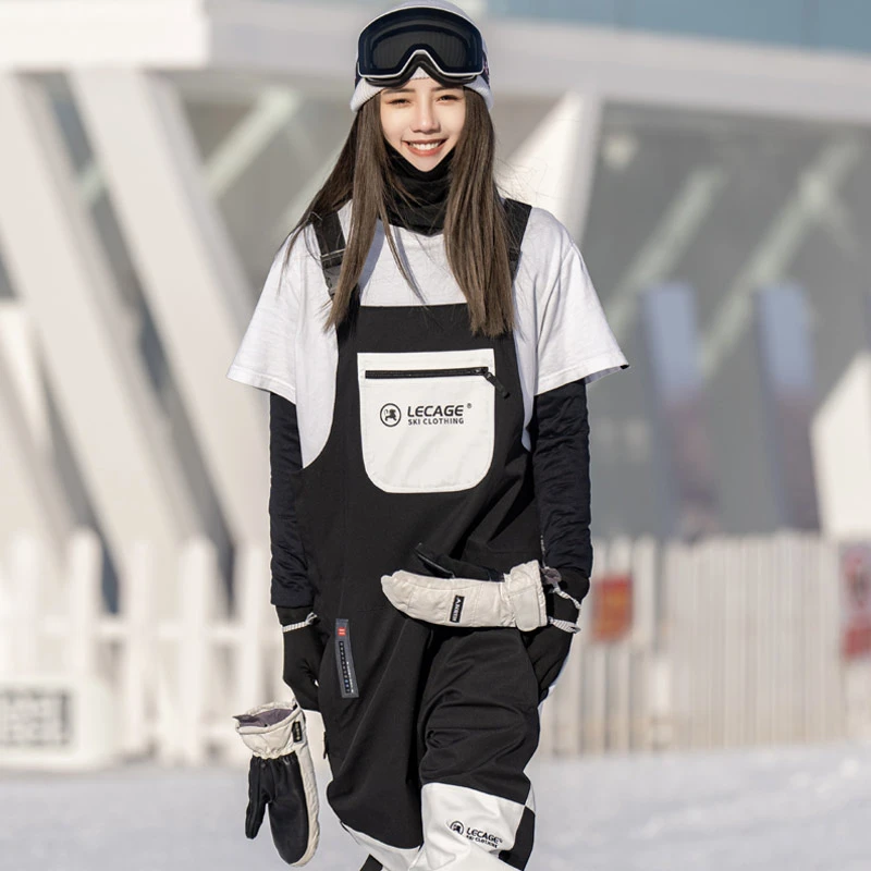 乐凯奇滑雪服背带裤防风防水滑雪裤单板宽松休闲连体雪裤男女耐磨