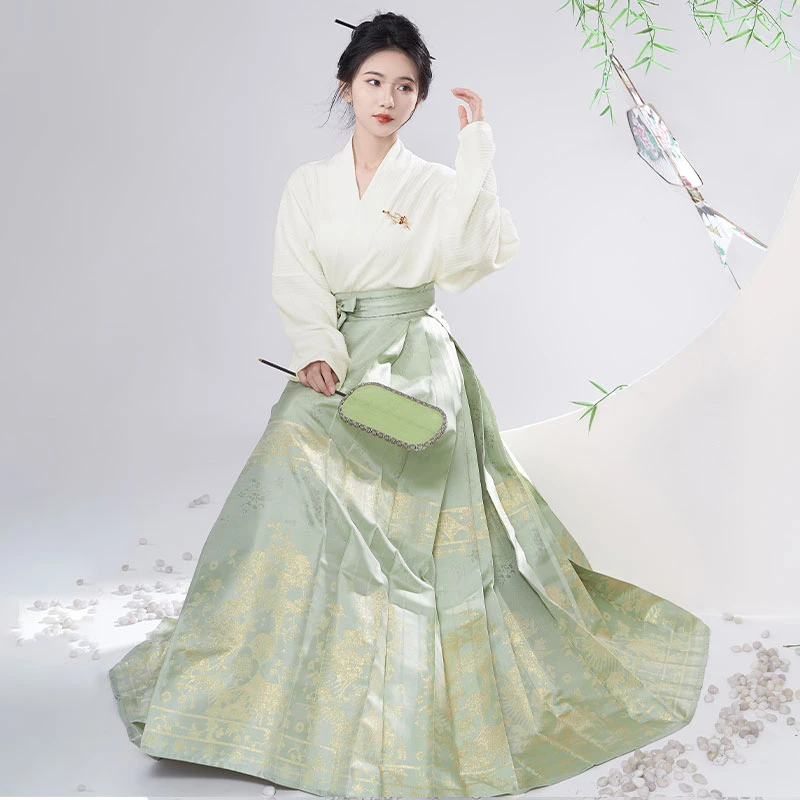 南湘玥【二月天】浅青色马面裙织金日常新中式明制汉服小个子可穿秋