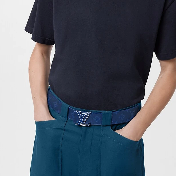 95新 LouisVuitton/路易威登 银边蓝标蓝花双面腰带 4CM宽 LV经典