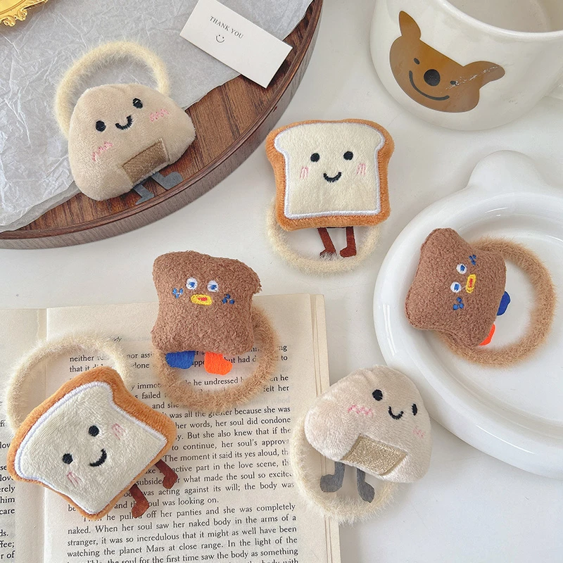 卡通毛绒头绳女吐司饭团可爱创意发圈扎头发高马尾发绳高弹力发饰