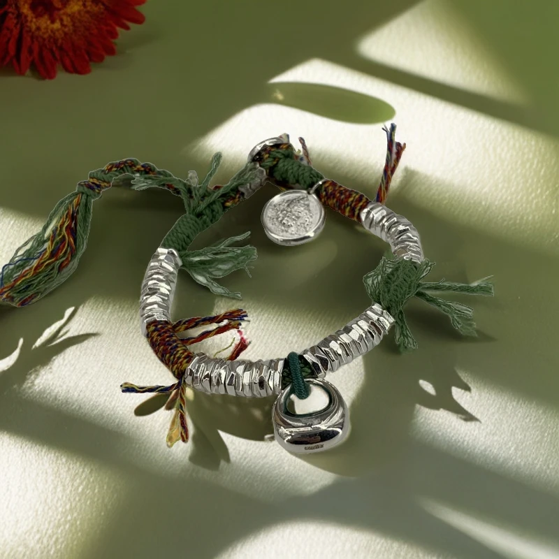 足银手链 A32足银999.9黄财神福袋平安喜乐碎银几两盘缠手串编织