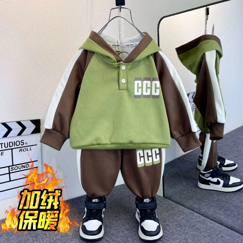 男童运动套装2024新款洋气宝宝春秋季男孩衣服儿童痞帅加绒两件套