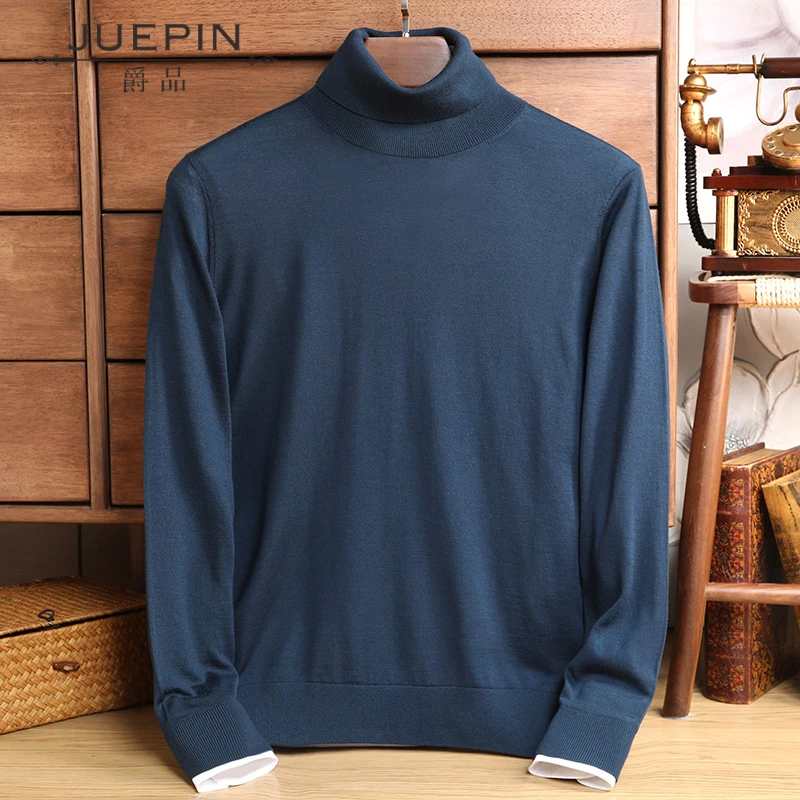 高领【100%精纺羊毛衫】可机洗秋冬男士纯羊毛打底衫轻奢JP570