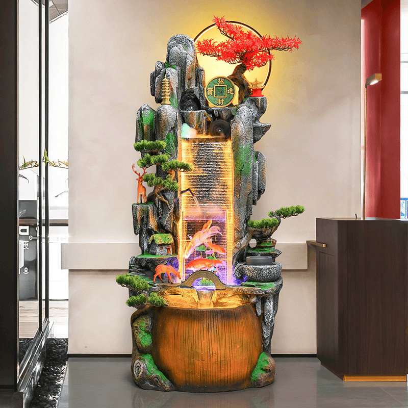 山水秋铭假山的流水喷泉透明室内简约仿真田园茶室送礼展示新中式