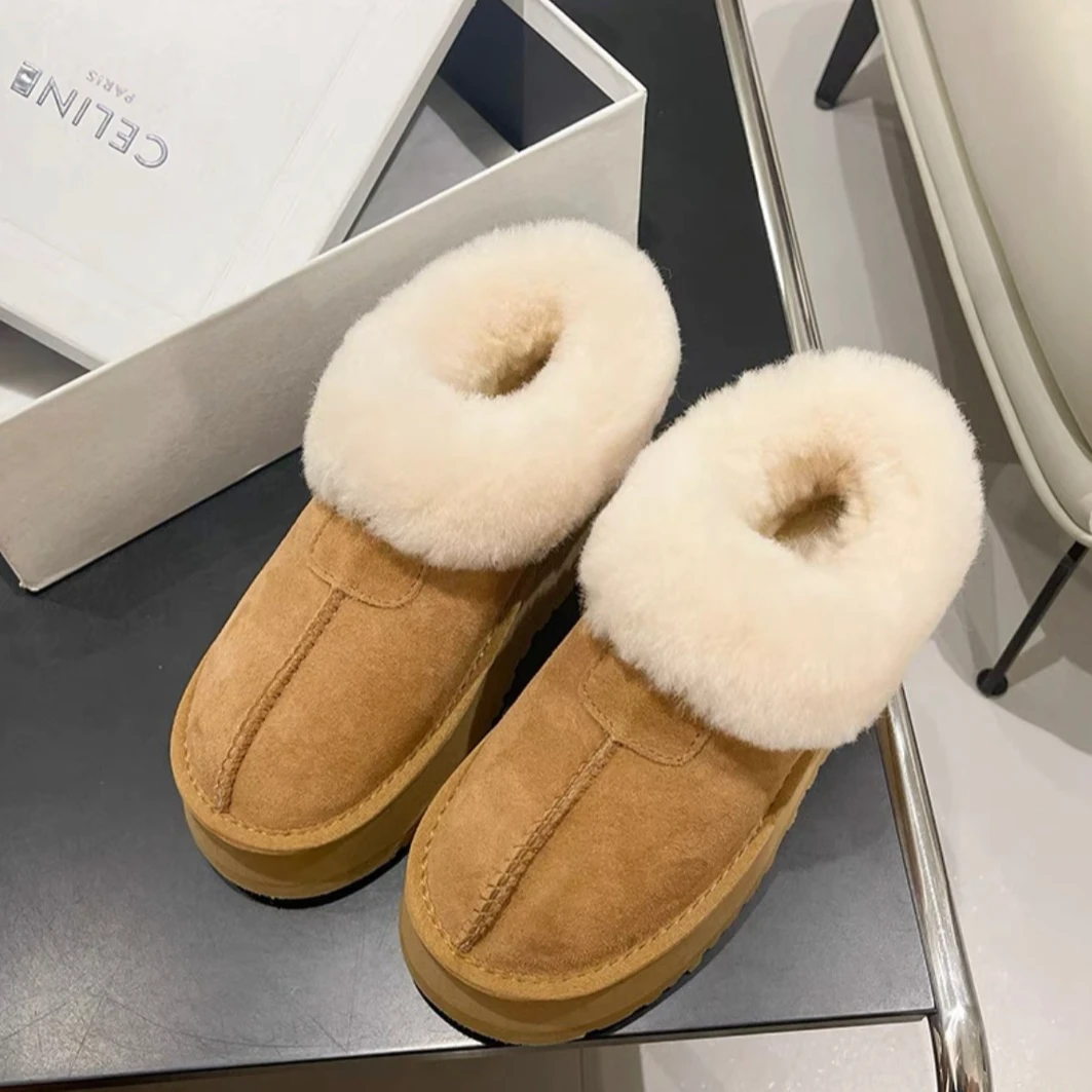 【全包】厚底皮毛一体保暖雪地靴女鞋2024新款秋冬季加绒加厚毛毛鞋