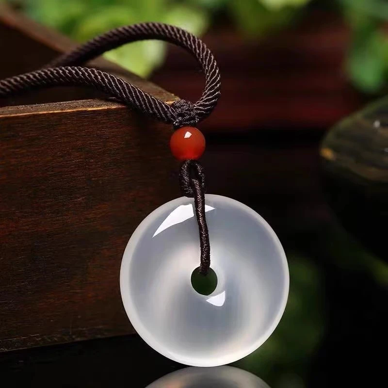 纯天然冰种白玉髓平安扣吊坠冰透荔枝冻白色玛瑙水晶挂件项链男女