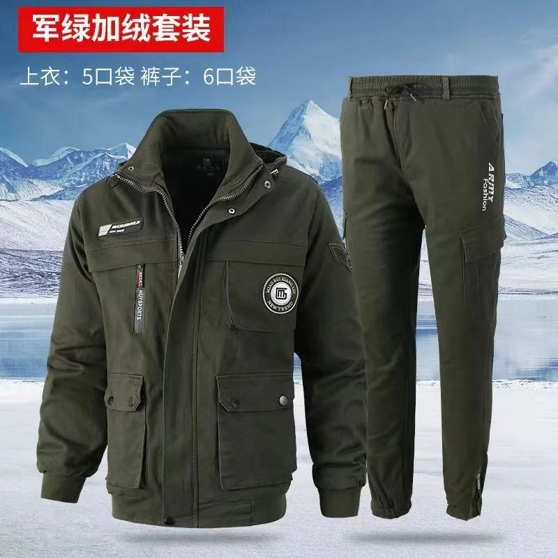 68冬季保暖加厚迷彩服弹力迷彩工作服套装工地结实耐磨劳保服工装