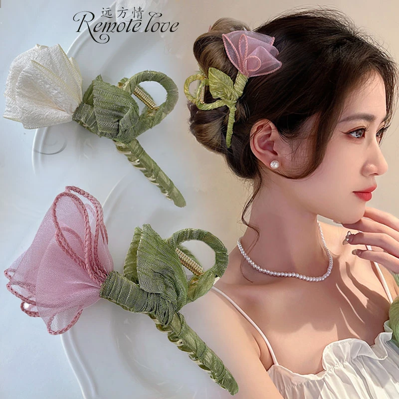 remote love/远方情 锌合金布艺发饰 超仙郁金香花朵抓夹女T1640