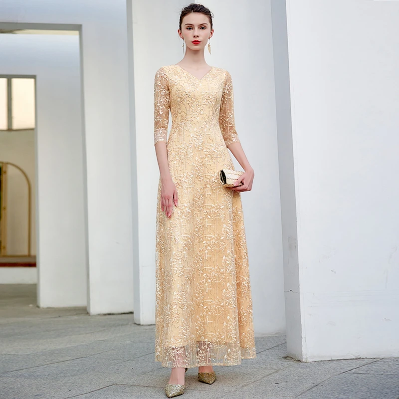 高端优雅婚礼气质连衣裙宴会高贵长裙轻奢显瘦婚礼晚宴妈妈晚礼服