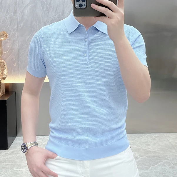 路约威格男士polo衫夏季潮牌时尚修身帅气纯色翻领冰丝短袖T恤