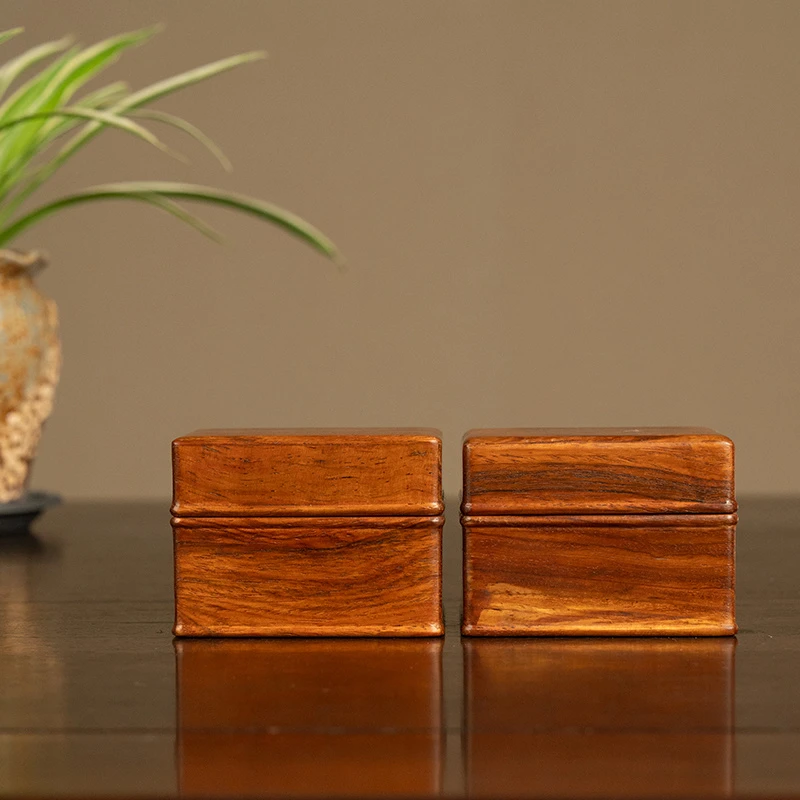 黄花梨方形盖盒（一对）文玩古董收藏真品海南黄花梨文房首饰盒