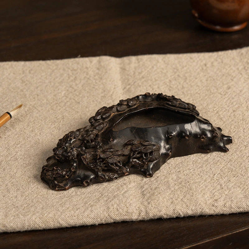 清代 紫檀雕松树纹水盂古董收藏