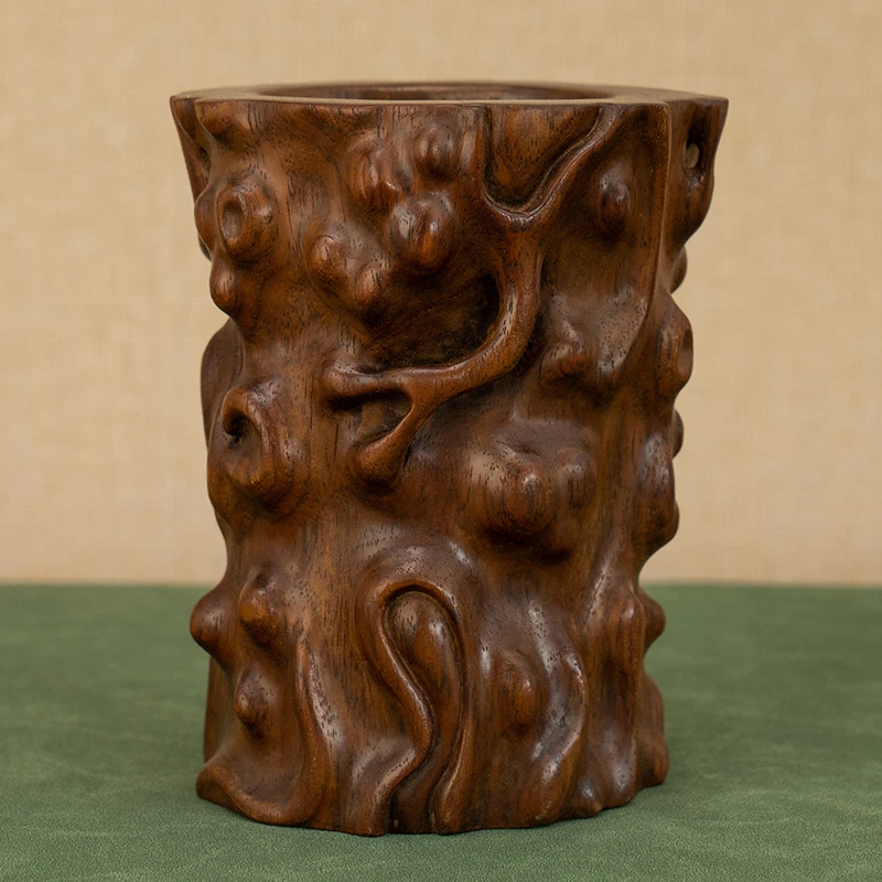 清代黄花梨树瘤随形笔筒文玩古董收藏文房雅器海南黄花梨笔筒摆件