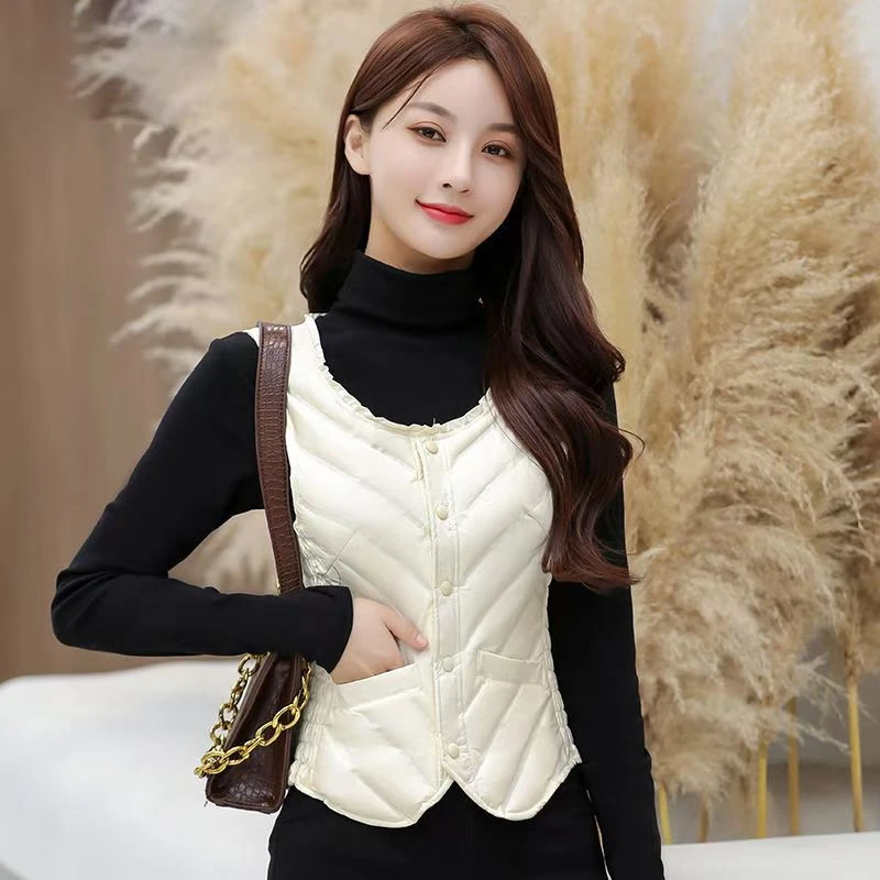 白鸭绒魔力塑形羽绒马甲收腰保暖坎肩女款-T-SD4