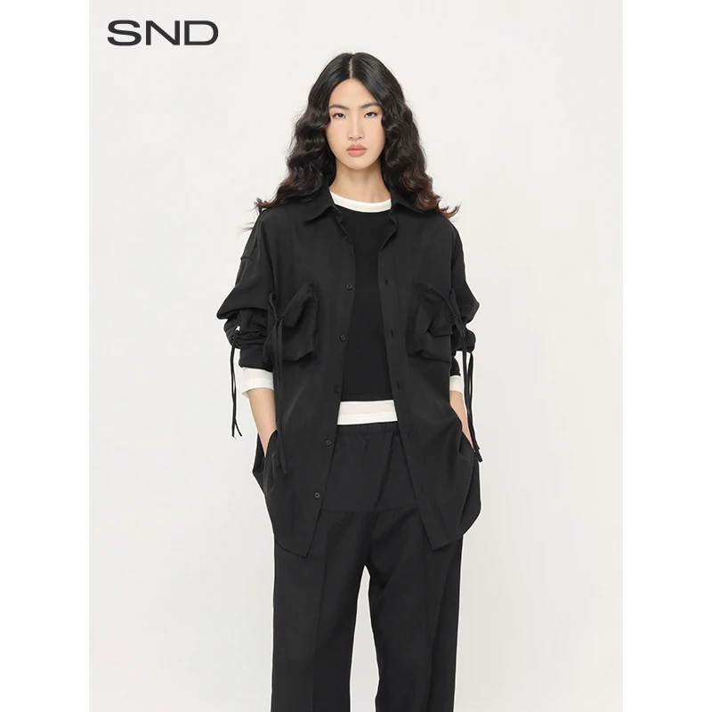 【RETNELLAG 设计师品牌】SND  棕色/黑色纯色阔型衬衫 春秋