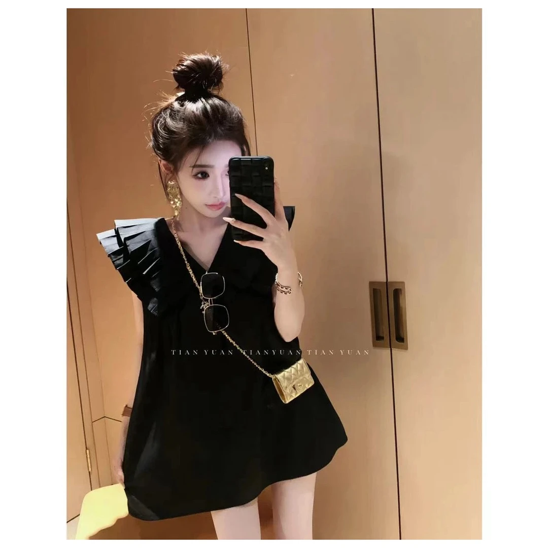 小个子连衣裙女夏季气质法式别致独特A字短裙甜辣减龄荷叶边裙子
