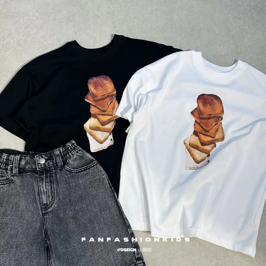 【设计师品牌】韩版时尚中大童亲子时尚百搭纯色印花短袖T恤 5206