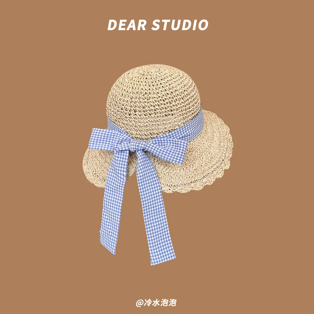 白露同款蝴蝶结绑带草帽女夏季海边度假出游遮阳帽防晒草编帽子潮