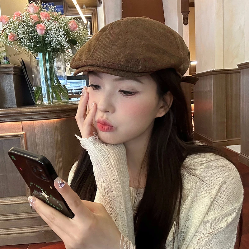 美式街头复古辣妹前进帽子洋气女英伦贝雷帽时尚画家报童鸭舌帽男