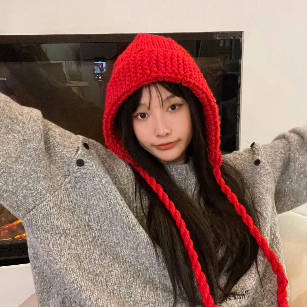 韩版显脸小毛线帽女大头围针织帽小红帽冬季时尚加厚保暖包头帽子