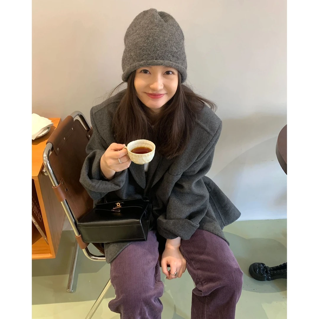 羊驼毛混纺灰色毛线帽女秋冬百搭针织堆堆帽加厚显脸小大头围冷帽