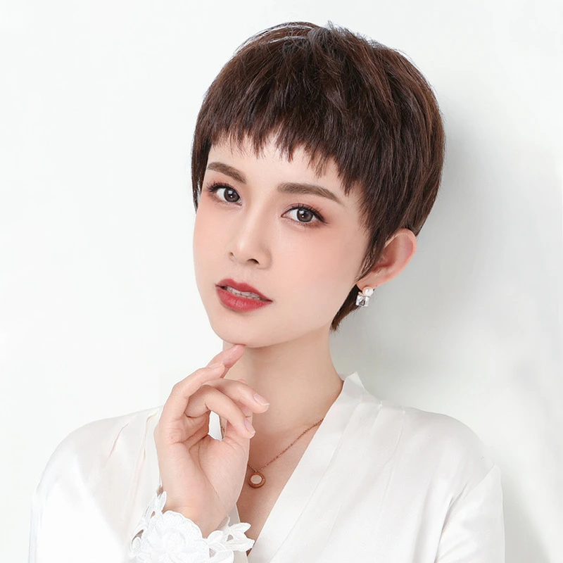 新款真发假发全头套时尚自然白发隐形无痕女假发狗啃刘海假发头套