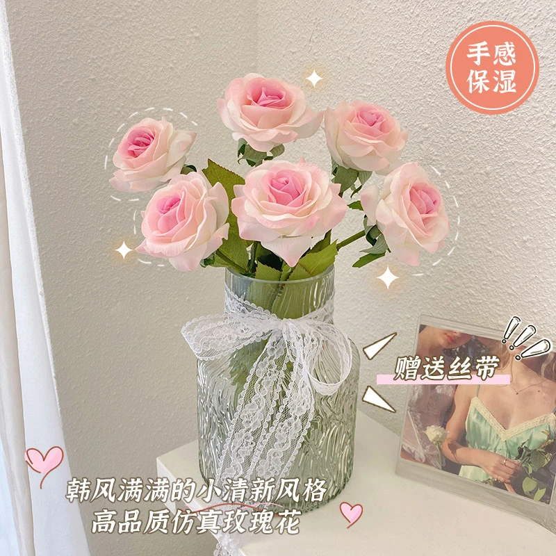 ins手感保湿玫瑰花仿真花假花高端客厅桌面花束装饰摆设家居摆件