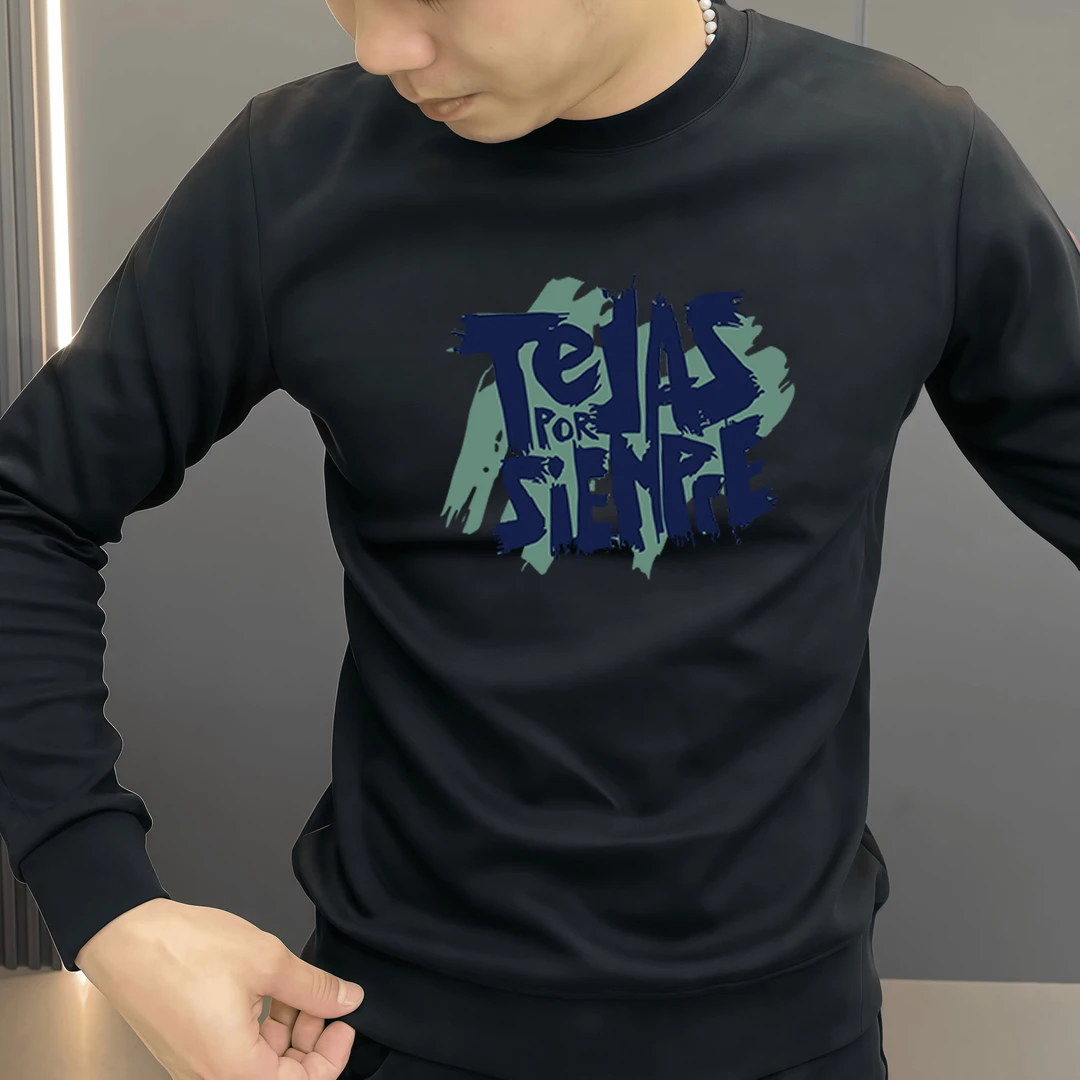 潮牌印花修身卫衣男装秋冬2024新款爆款长袖潮流百搭男士圆领上衣