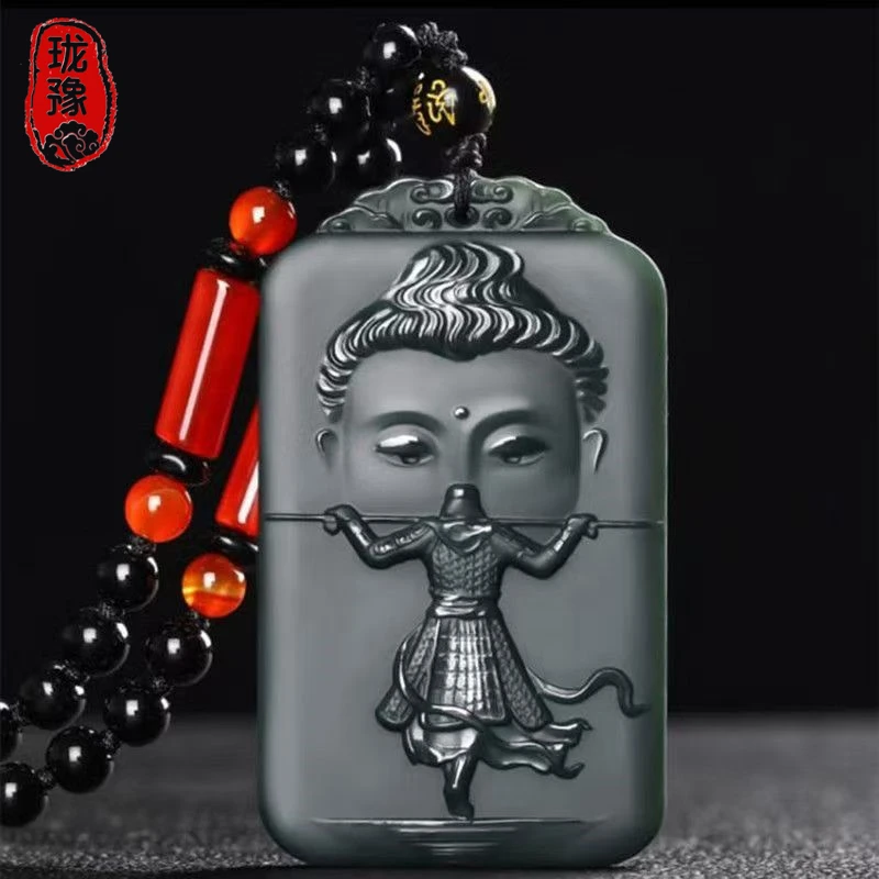 天然和田玉大圣归来吊坠青玉斗战胜佛挂件玉石玉坠玉佩男女款项链