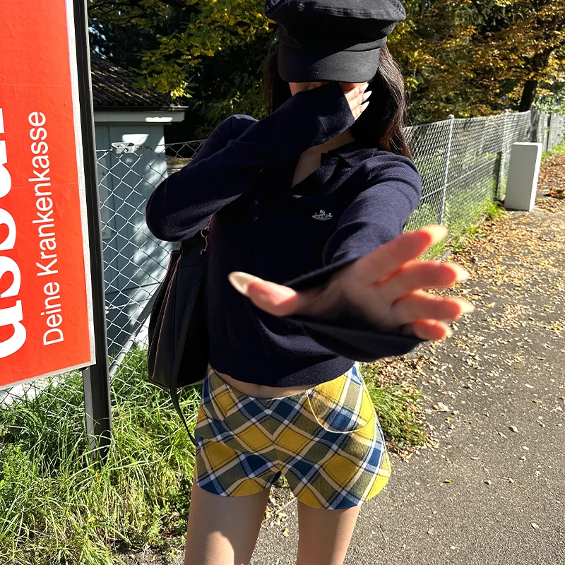 【0122stepll】独领风骚撞色格纹短裤辣妹休闲阔腿裤KKXMWS245627