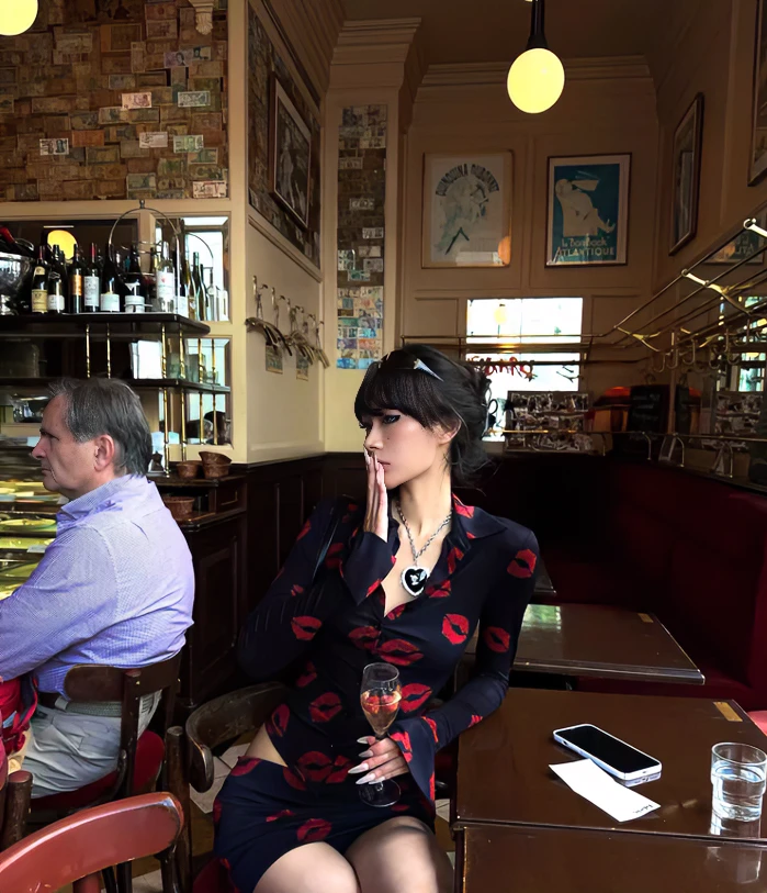 【0122stepll】【-60%】唇印修身个性包臀短裙套装KKXMWX241828