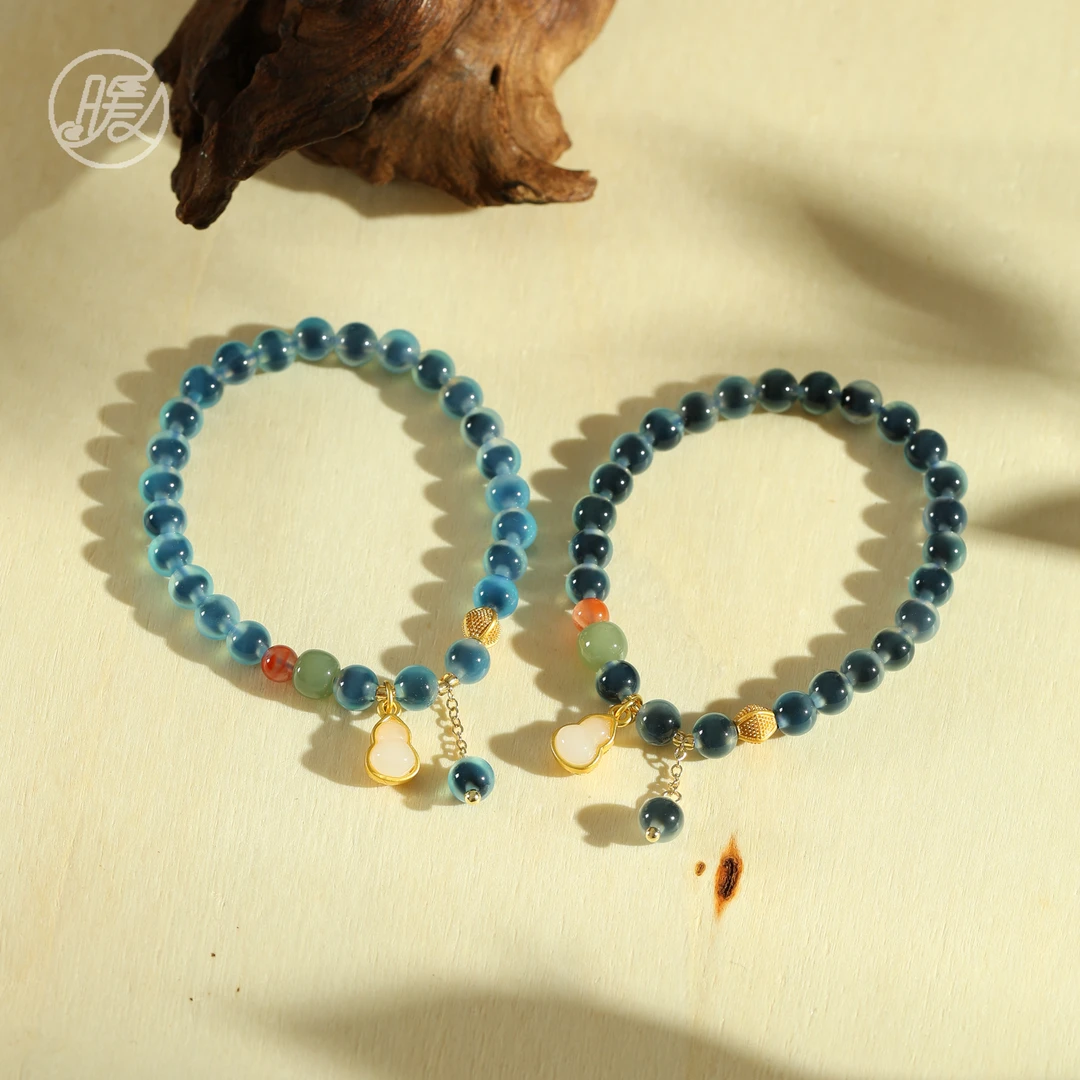 单圈糖心玛瑙手串6mm搭配葫芦吊坠手链Y1403多样性发一