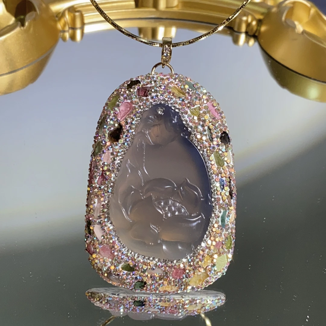 铜合金合成锆石吊坠 TTSD 烟紫山水牌mn 大吊坠 3111