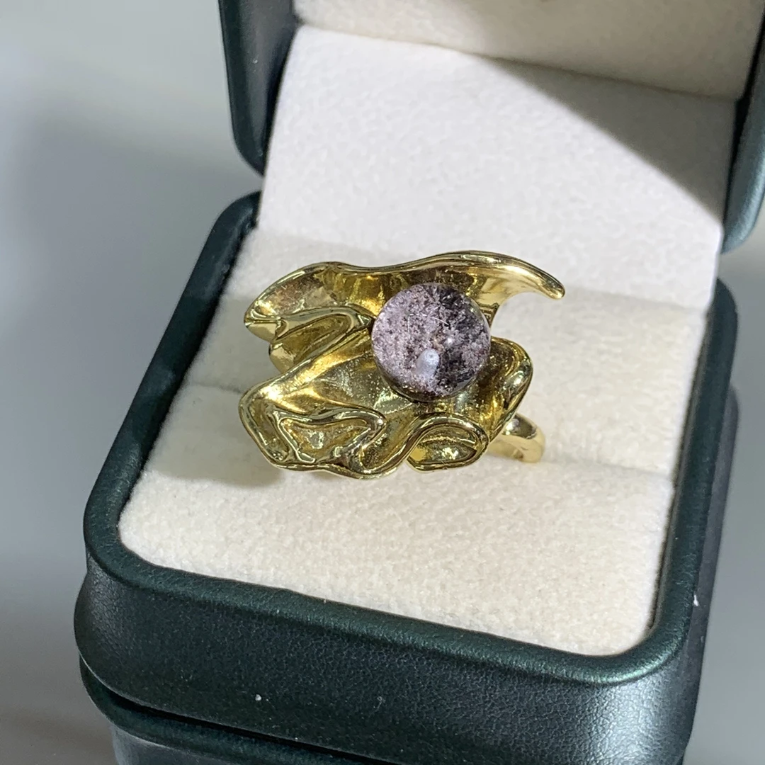 铜合金合成锆石戒指 TTSD 荷花底蛋面时尚百搭戒指 2236