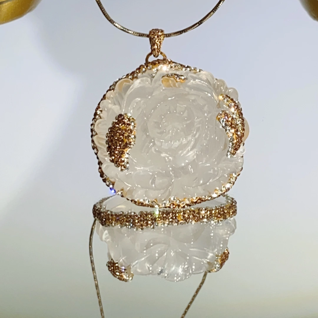 铜合金合成锆石吊坠 TTSD 牡丹花精雕国风复古民族风吊坠 8118