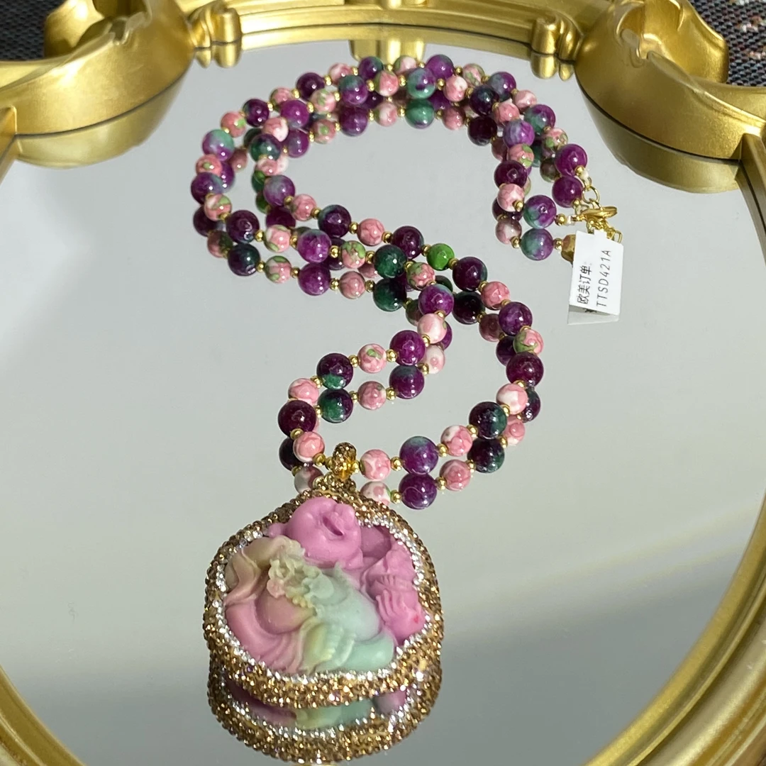 铜合金合成锆石项链 TTSD 彩色佛公时尚潮流百搭款毛衣链 421