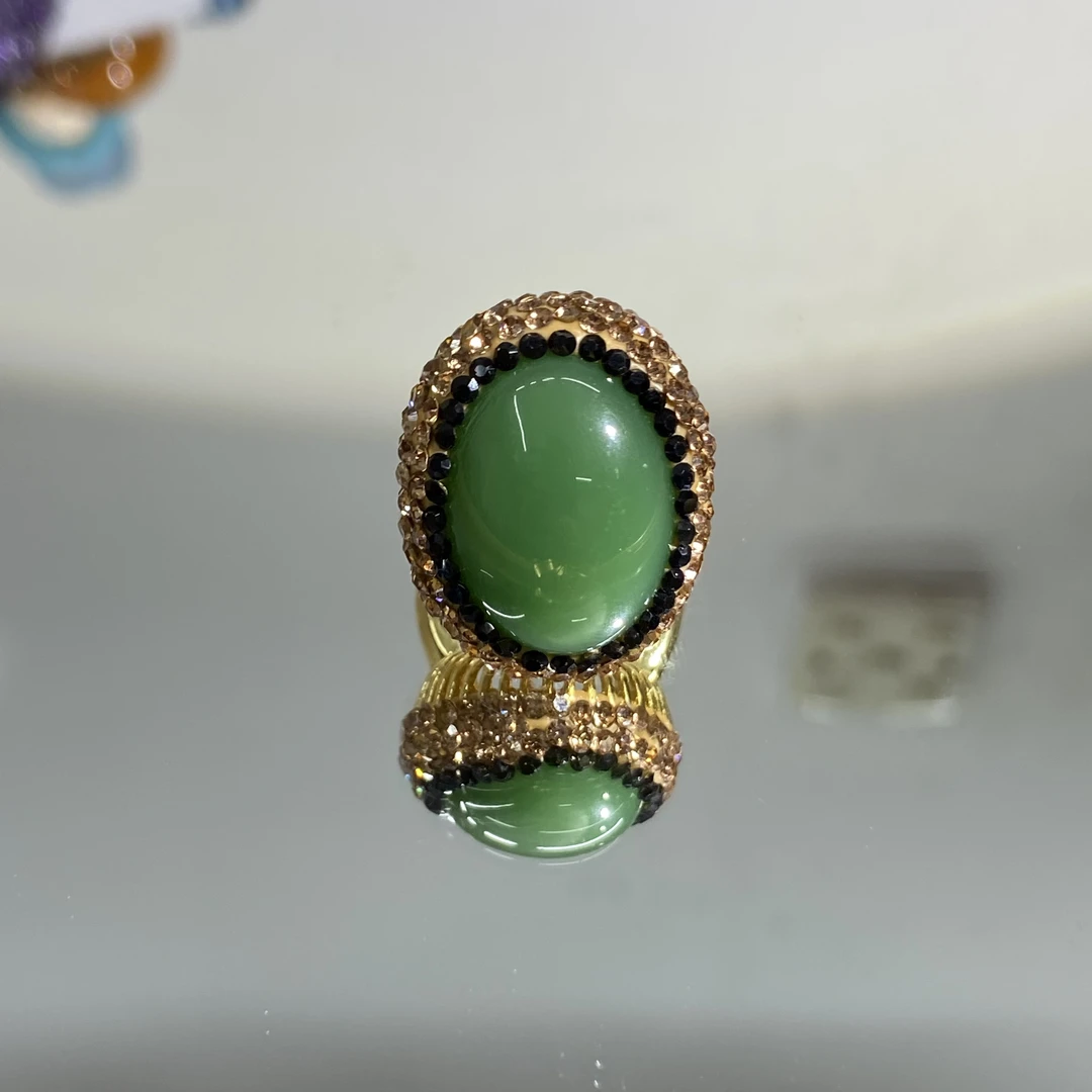 铜合金合成锆石戒指 TTSD 绿色时尚潮流百搭戒指 592