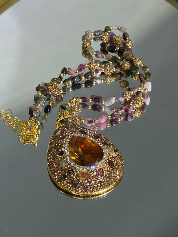 铜合金合成锆石项链 TTSD 水滴形苏丹石时尚潮流百搭款项链 8084