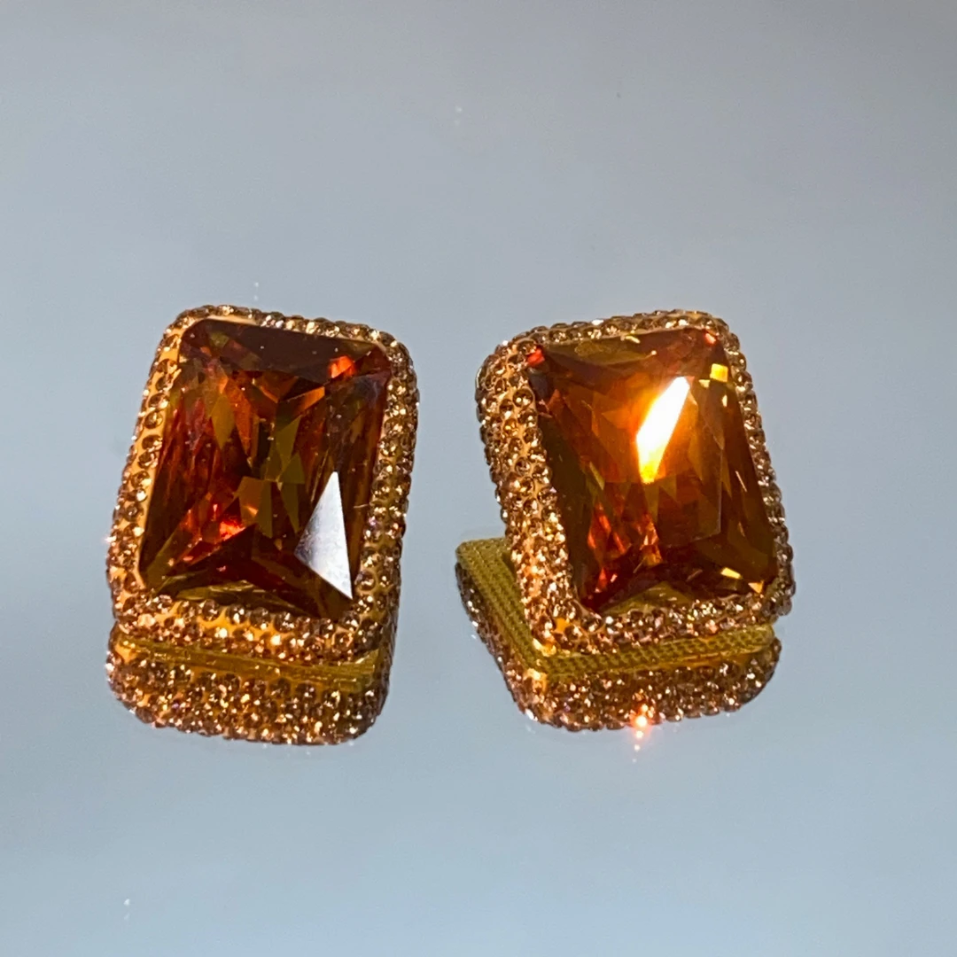 铜合金合成锆石耳饰 TTSD 苏丹石长方形时尚潮流百搭款耳钉 539