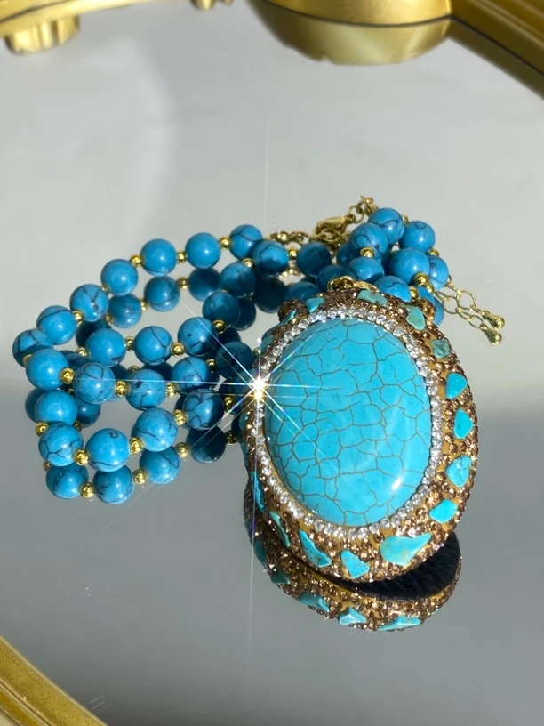 铜合金合成锆石项链 TTSD 蓝色时尚潮流百搭款毛衣链 224