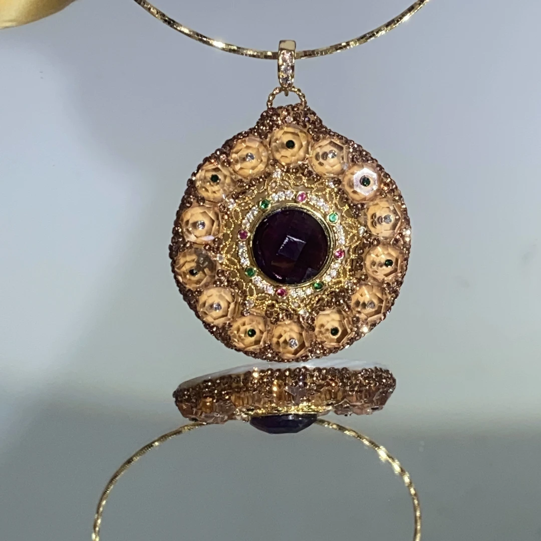 铜合金合成锆石吊坠 TTSD 紫色ZJ设计款太阳花吊坠743